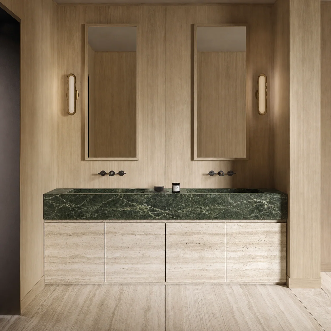 Travertine double vanity reference photograph